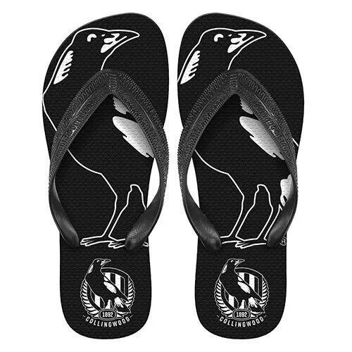 AFL Supporter Thongs - Collingwood Magpies - Mens Size - Flip Flops - Shoe