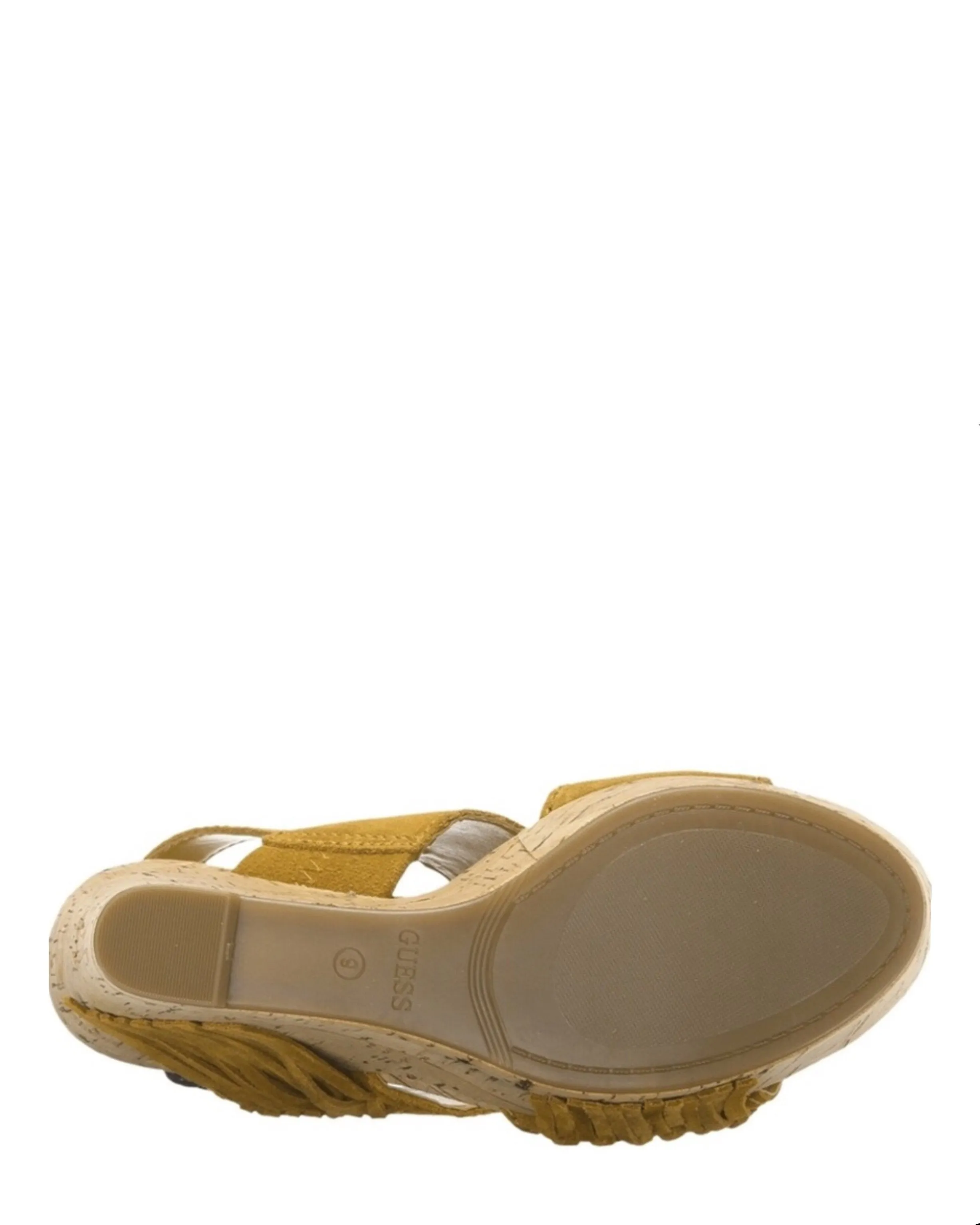 Brown Leather Fringe Open Toe Wedge Sandals