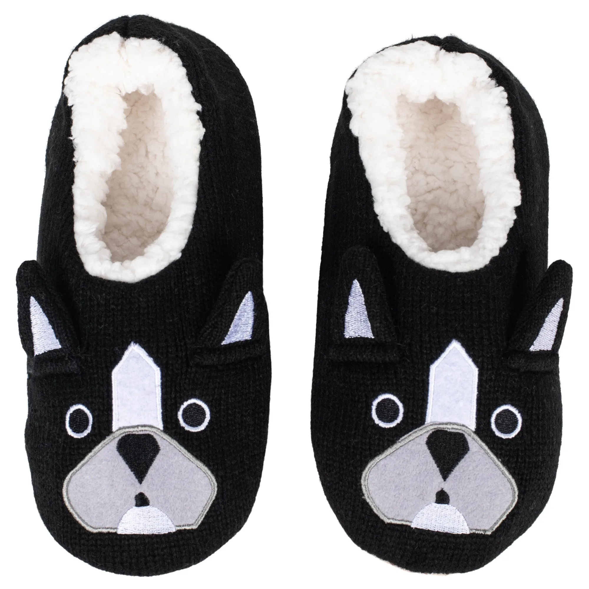 Bulldog Black Women's Animal Cozy Plush Lined Non Slip Fuzzy Slipper - Large