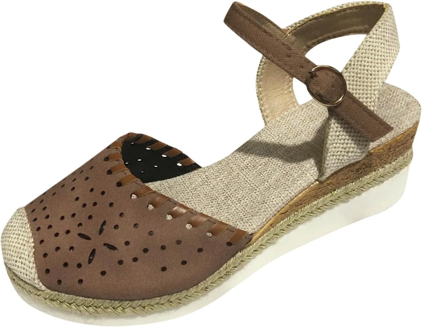 Closed Toe Wedges Heels for Women Dressy Platform Wedge Sandals Ankle Strap Heeled Espadrilles Sandals Ladies Comfortable Summer Dress Outdoor Shoes