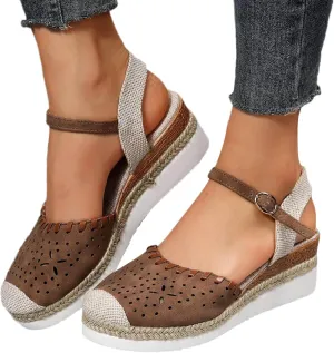 Closed Toe Wedges Heels for Women Dressy Platform Wedge Sandals Ankle Strap Heeled Espadrilles Sandals Ladies Comfortable Summer Dress Outdoor Shoes