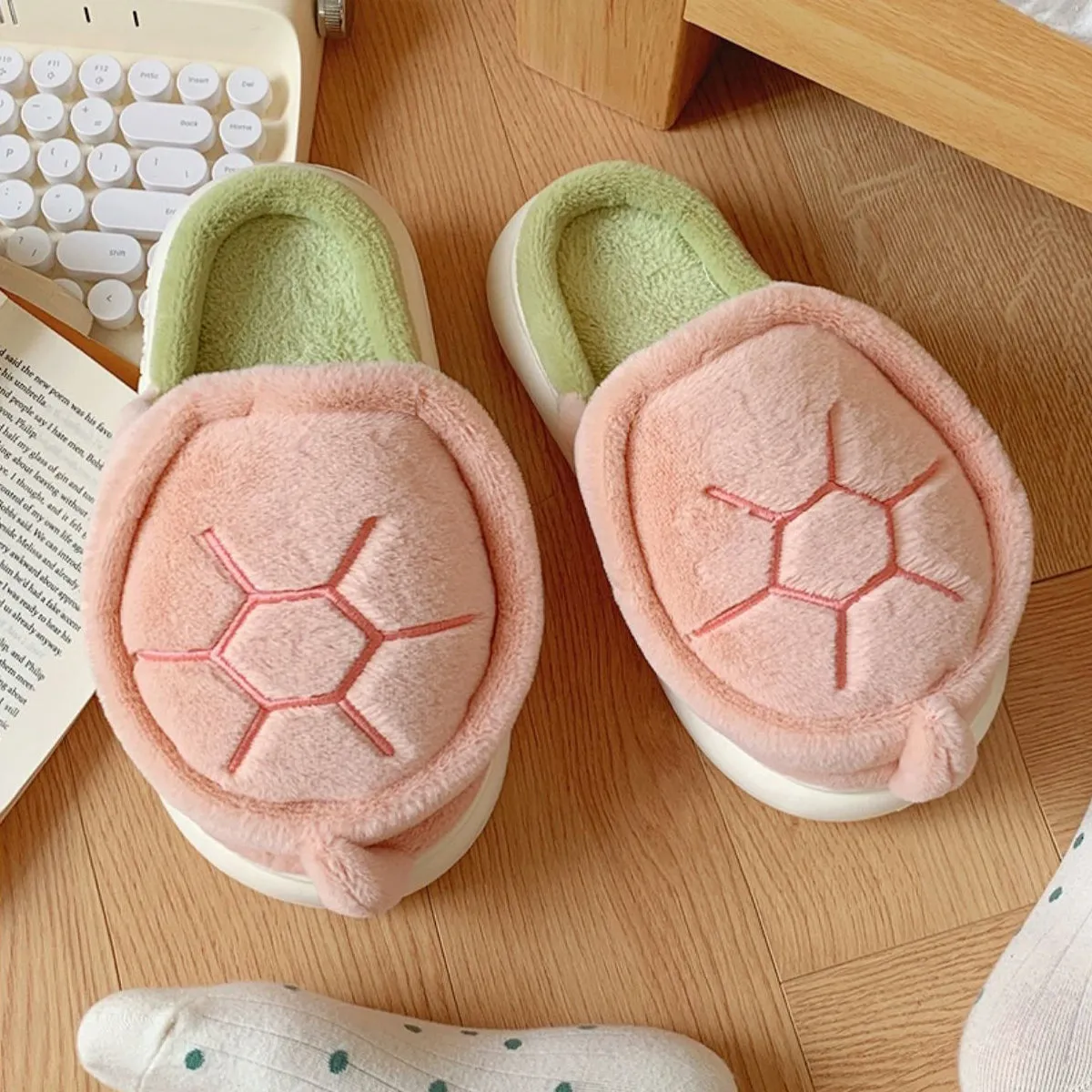 Cute Fleece Turtle Slippers