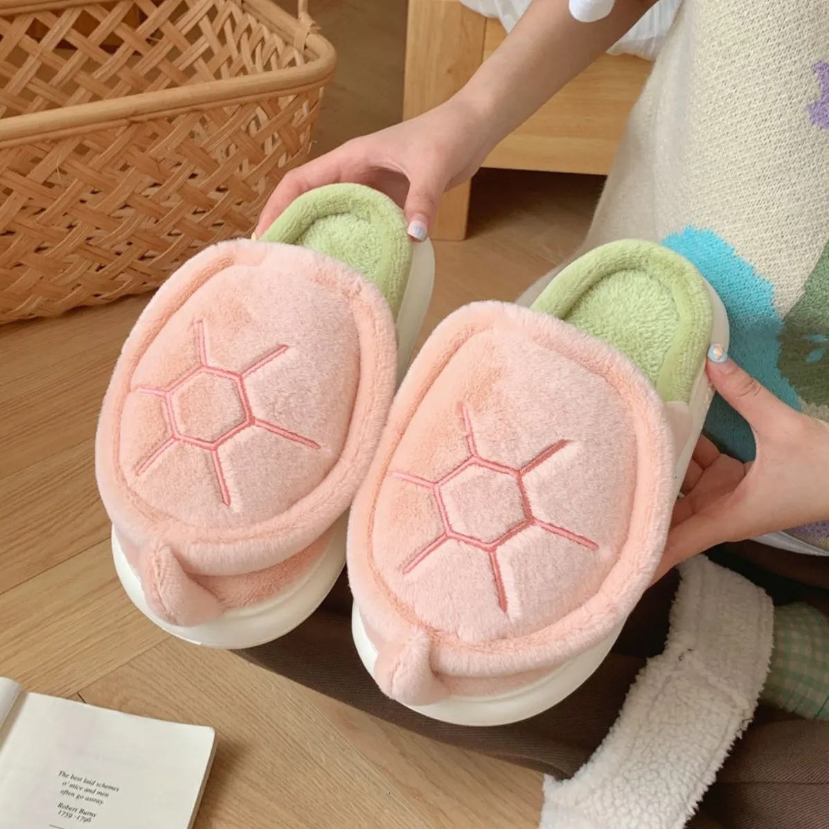 Cute Fleece Turtle Slippers
