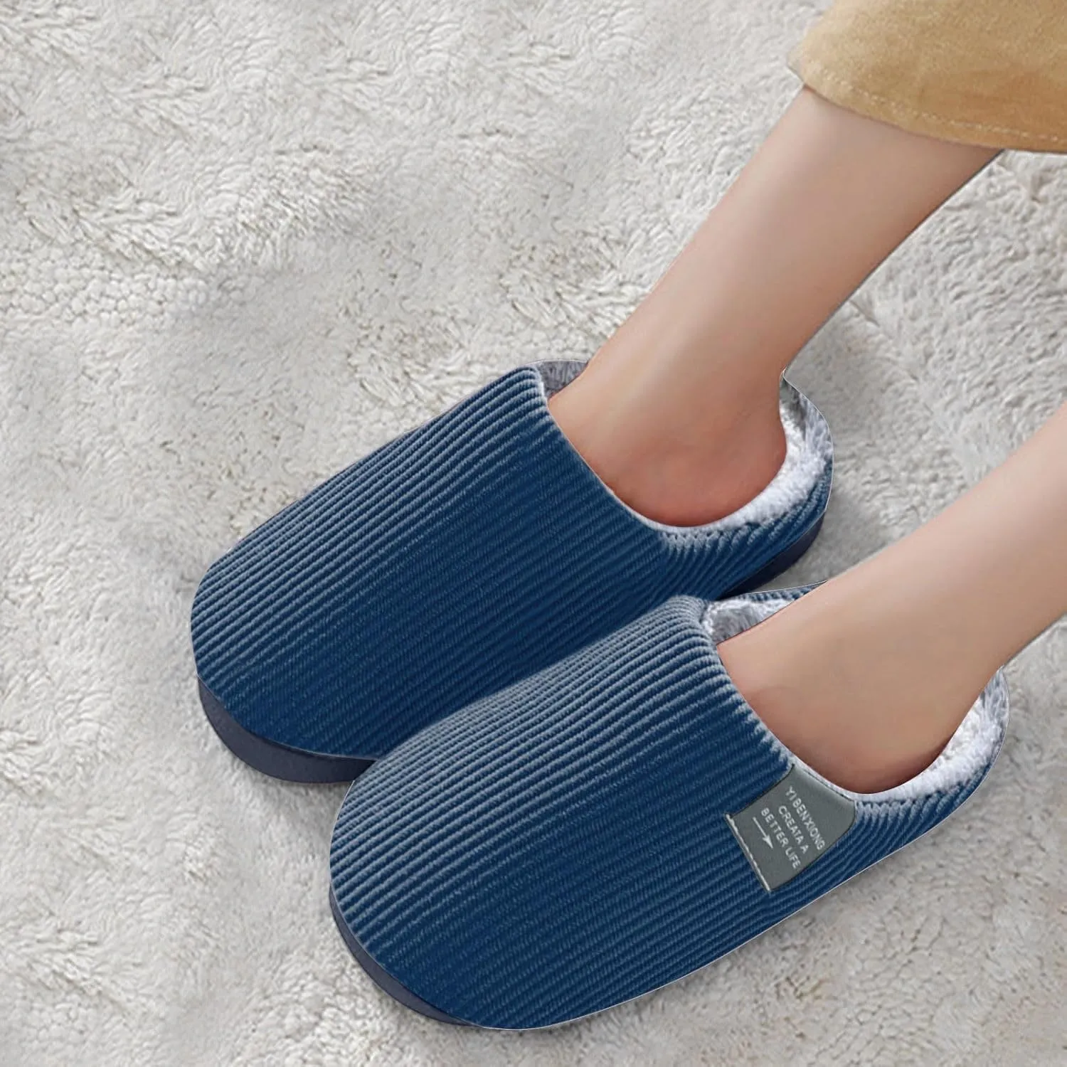 Indoor Non-Slip Memory Foam Slippers for Women Cozy Couple Durable Shoes Cute Slide Wide Warm Plush Slippers Furry