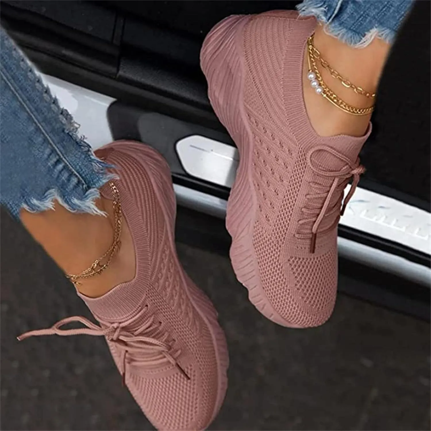 Ladmiple Sneakers For Women Trendy 2025 Slip On Running Shoes Lightweight Tennis Shoes Gym Workout Fashion Mesh Walking Shoes