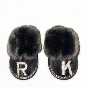 Limited Edition Crystal Collection Black Personalized Slip-on Slippers