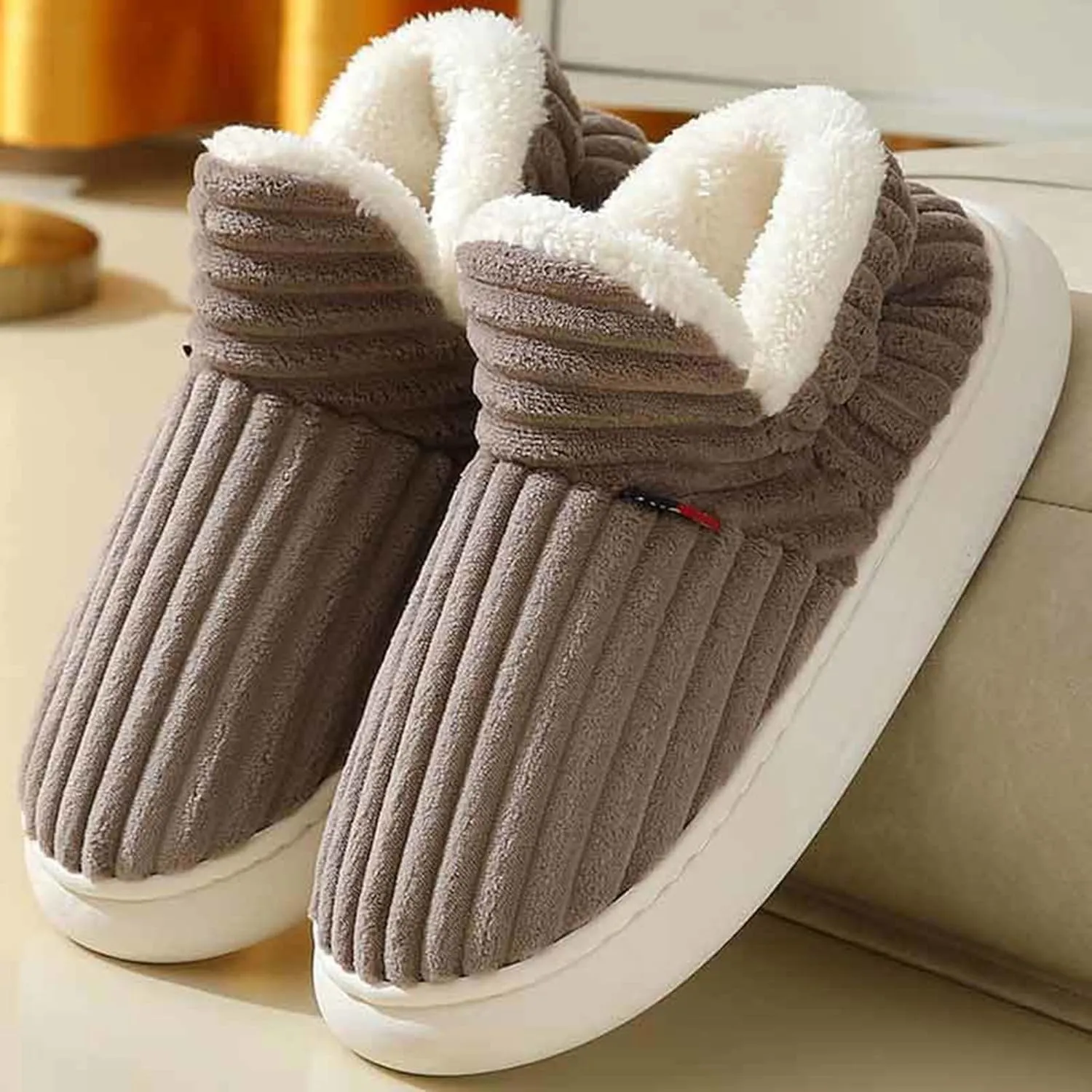 Men's Fuzzy Slippers Winter Fleece Lined Warm Boot Slippers Plus Plush Thick Soled Mens Indoor Size 11
