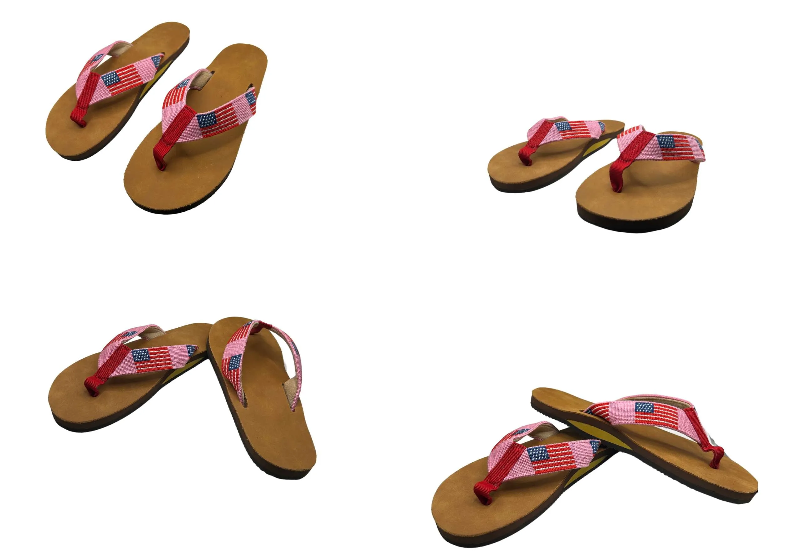 Needlepoint Flip Flops-  Hand stitched Needlepoint Women's Pink Flag /Baldwin Belts