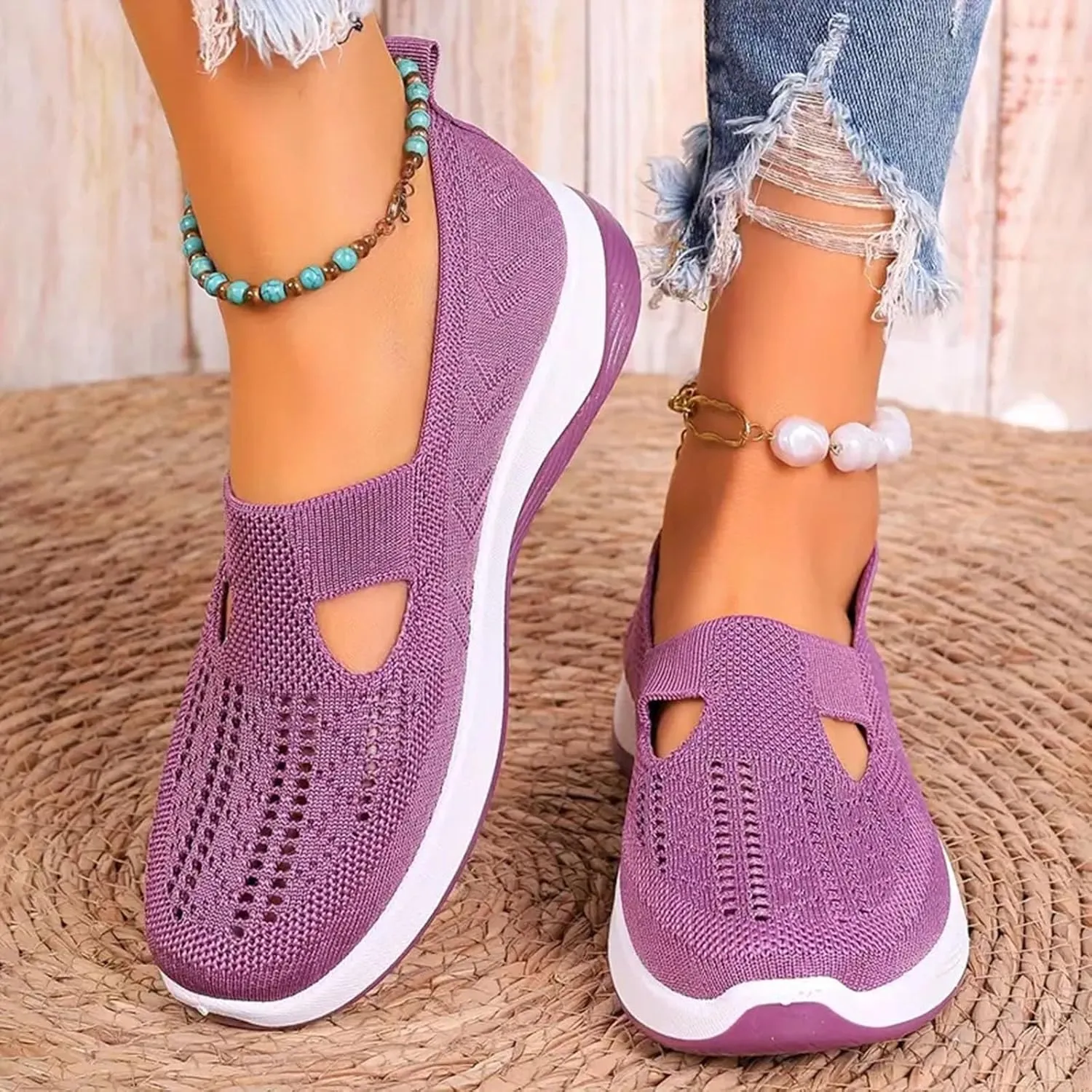 Orthopedic Walking Shoes for Women, Women Breathable Mesh Orthopedic Sneakers Slip On Nurse Shoes Arch Support Comfortable Non Slip Work Shoe
