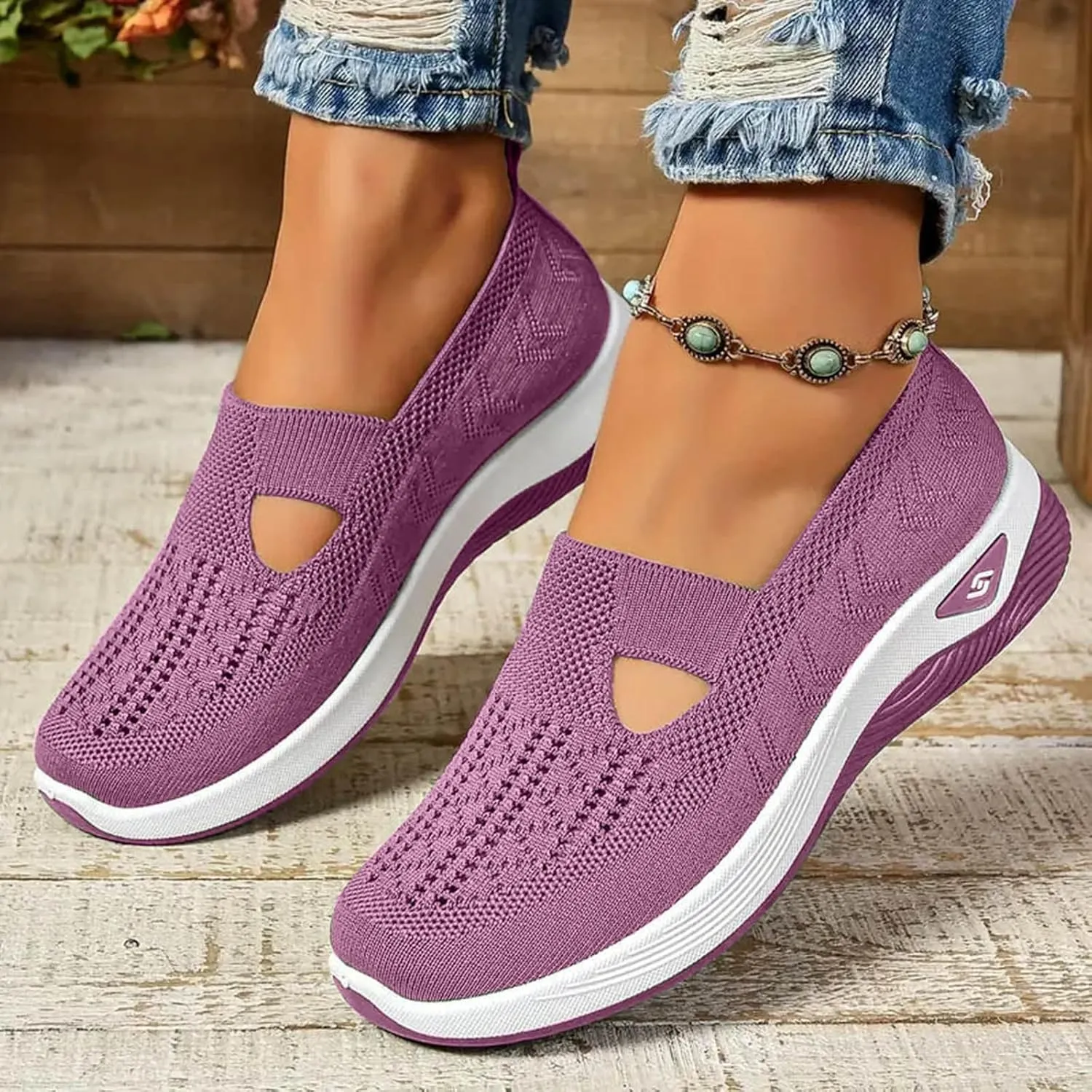 Orthopedic Walking Shoes for Women, Women Breathable Mesh Orthopedic Sneakers Slip On Nurse Shoes Arch Support Comfortable Non Slip Work Shoe