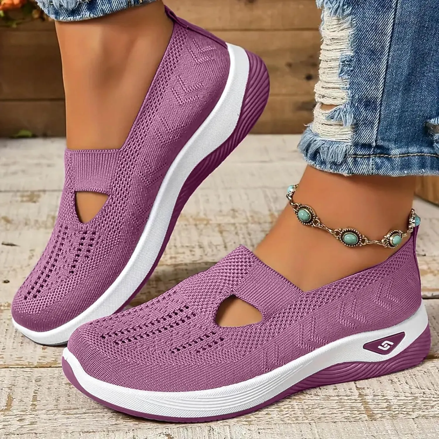 Orthopedic Walking Shoes for Women, Women Breathable Mesh Orthopedic Sneakers Slip On Nurse Shoes Arch Support Comfortable Non Slip Work Shoe
