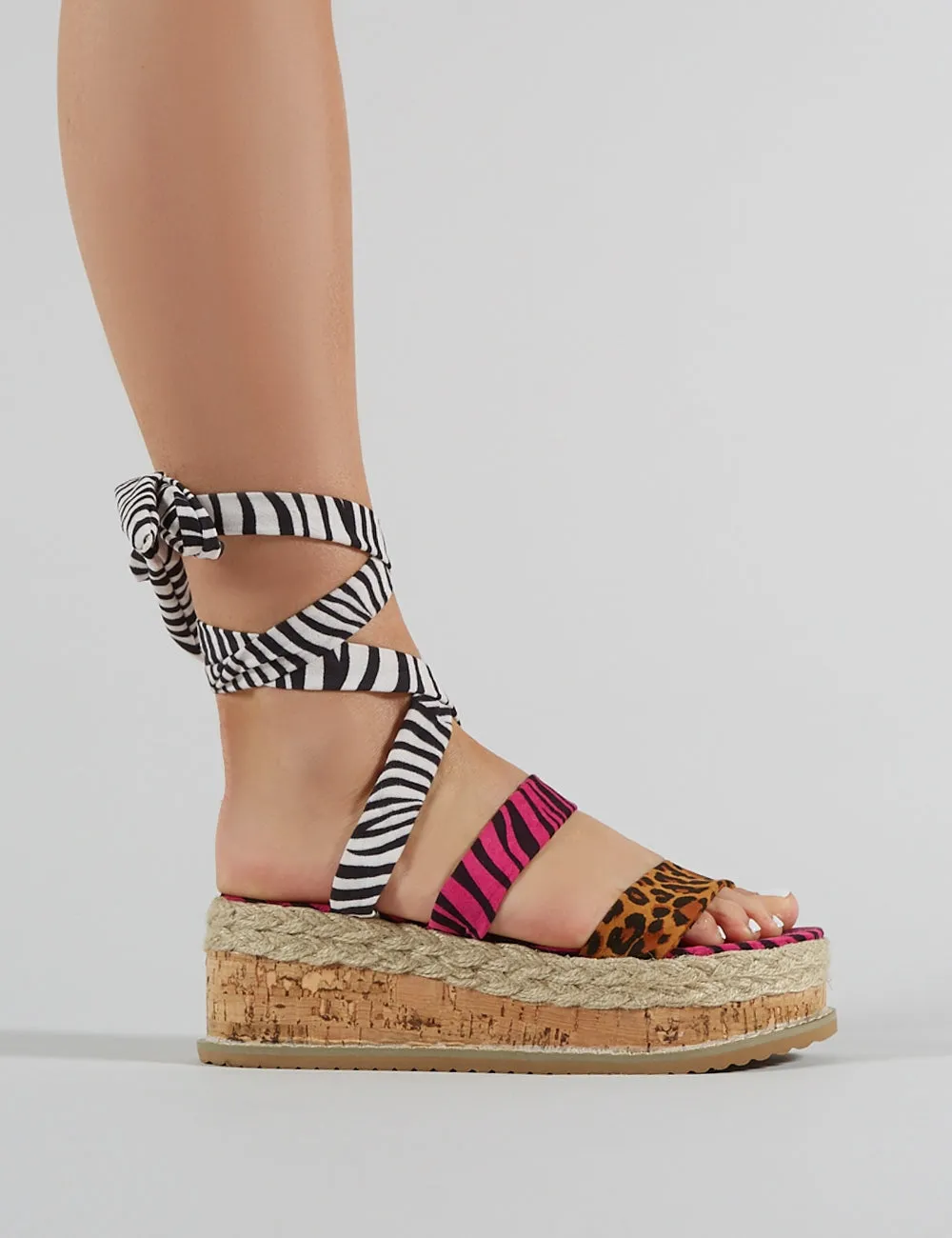 Presca Lace Up Sandals in Mixed Animal Print