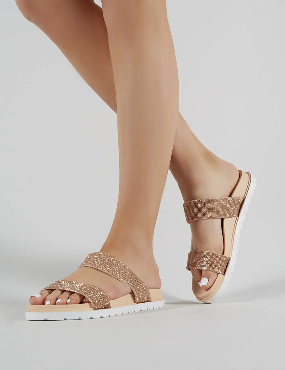 Raye Embellished Slider in Rose Gold