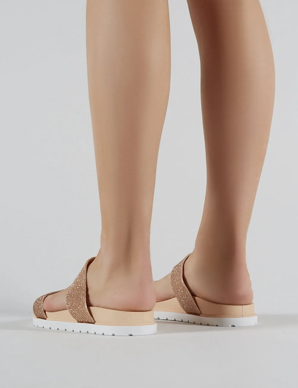 Raye Embellished Slider in Rose Gold