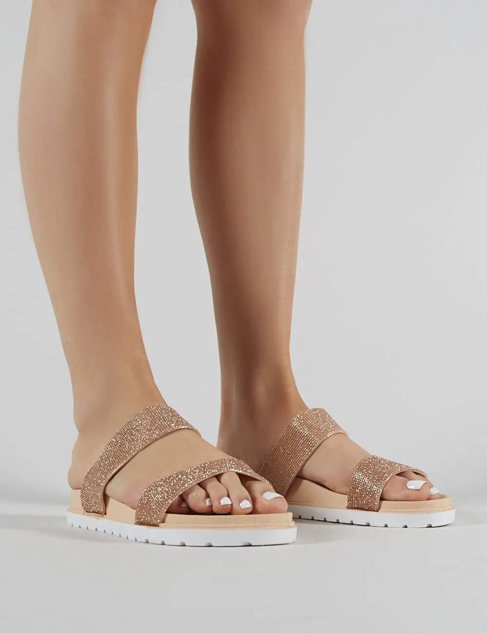 Raye Embellished Slider in Rose Gold