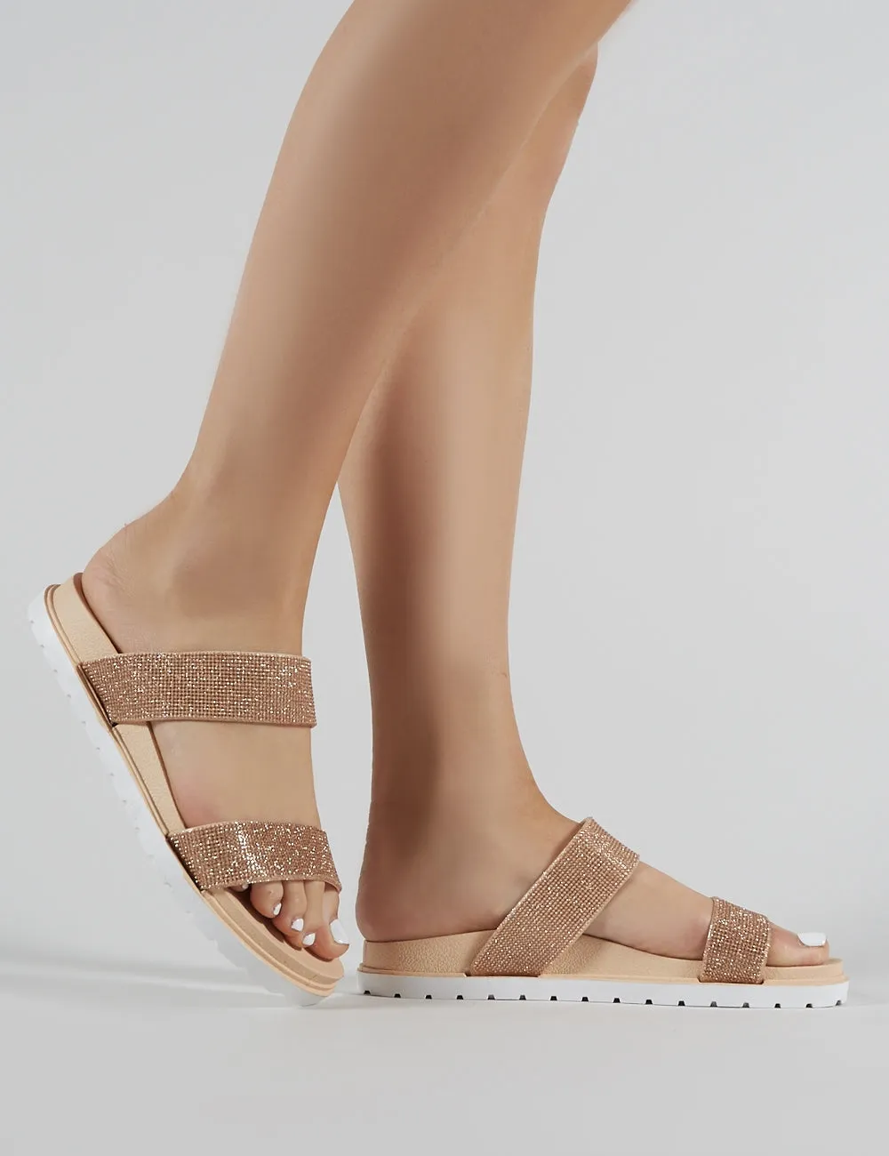 Raye Embellished Slider in Rose Gold