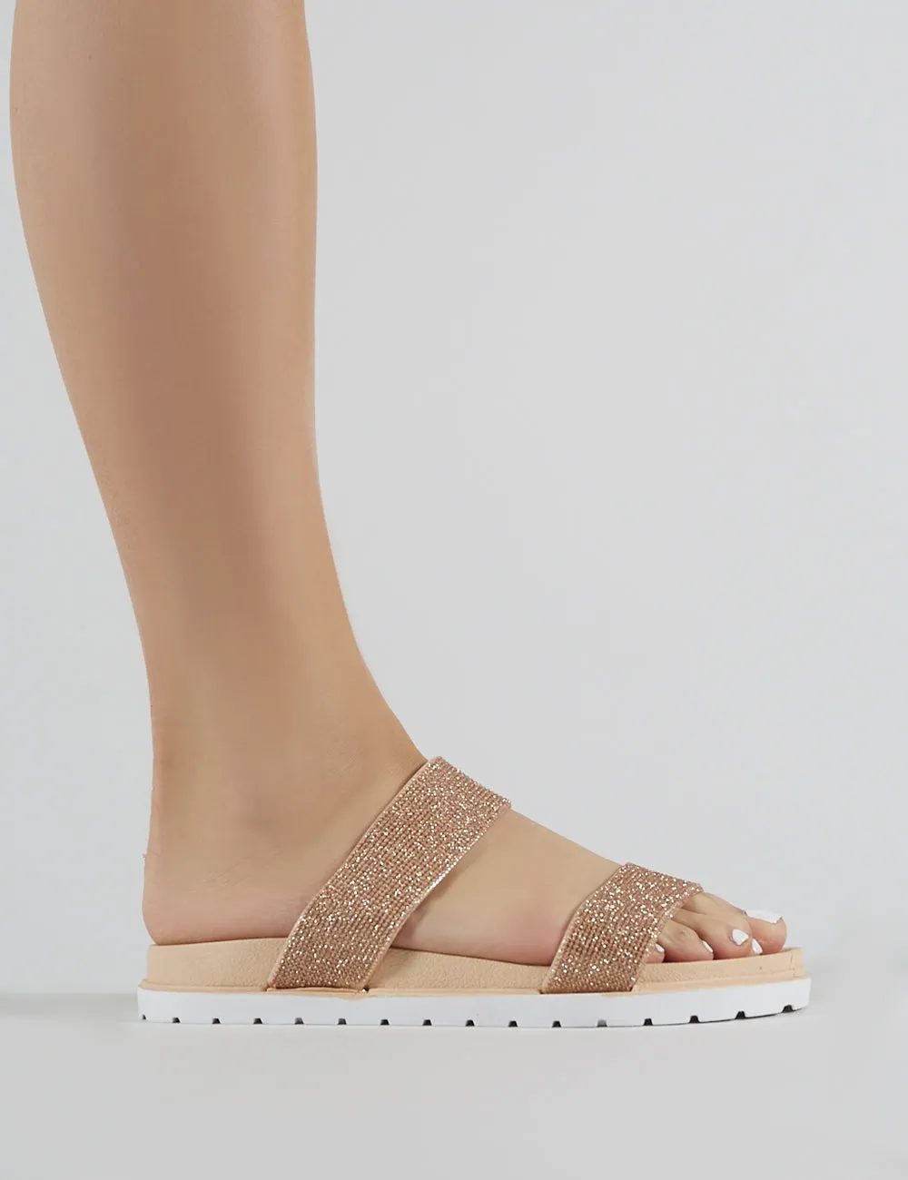Raye Embellished Slider in Rose Gold