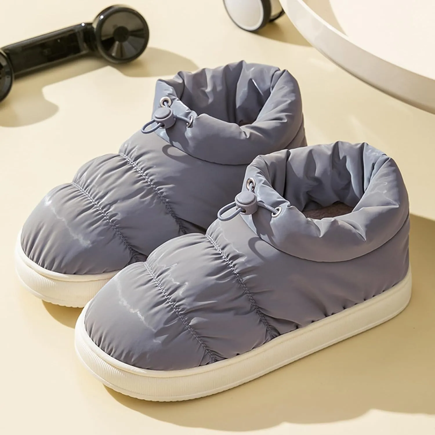 Roorsily Men's Rain Cloth Slippers Fashion Solid Warm Boot Slippers Fleece Lined Winter Slippers Memory Foam Slippers