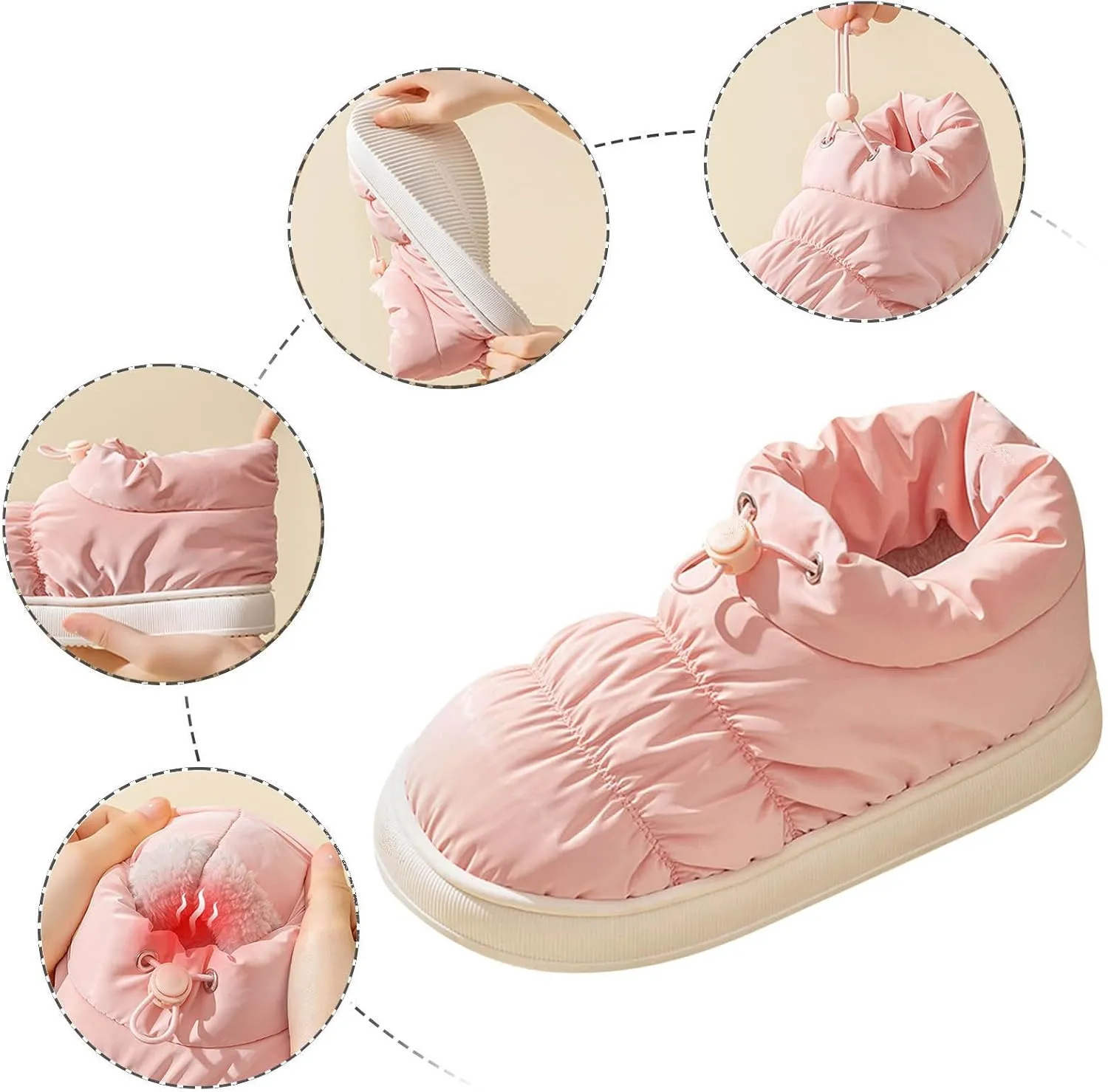 Roorsily Men's Rain Cloth Slippers Fashion Solid Warm Boot Slippers Fleece Lined Winter Slippers Memory Foam Slippers