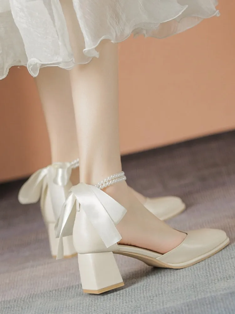 Summer High Heels Ladies Casual Pure Color Elegant Sandals Woman Party Korean Style Non-slip Shoes Outdoor Design Chic
