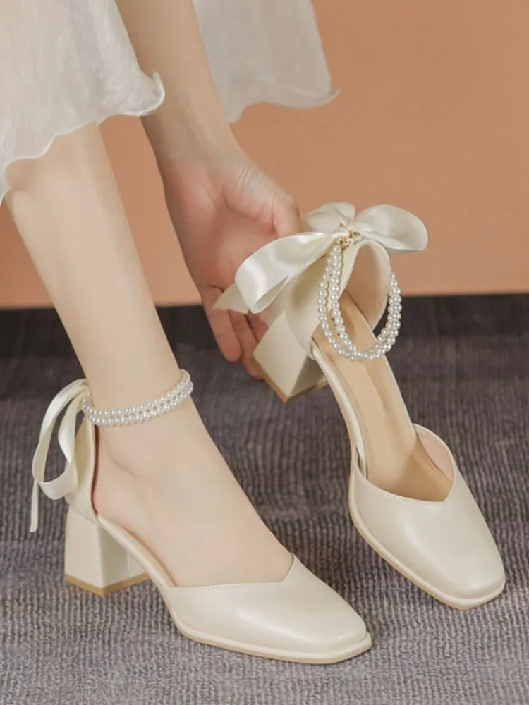 Summer High Heels Ladies Casual Pure Color Elegant Sandals Woman Party Korean Style Non-slip Shoes Outdoor Design Chic