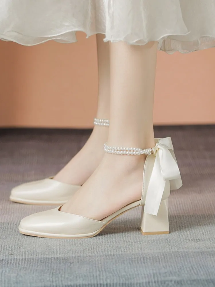 Summer High Heels Ladies Casual Pure Color Elegant Sandals Woman Party Korean Style Non-slip Shoes Outdoor Design Chic