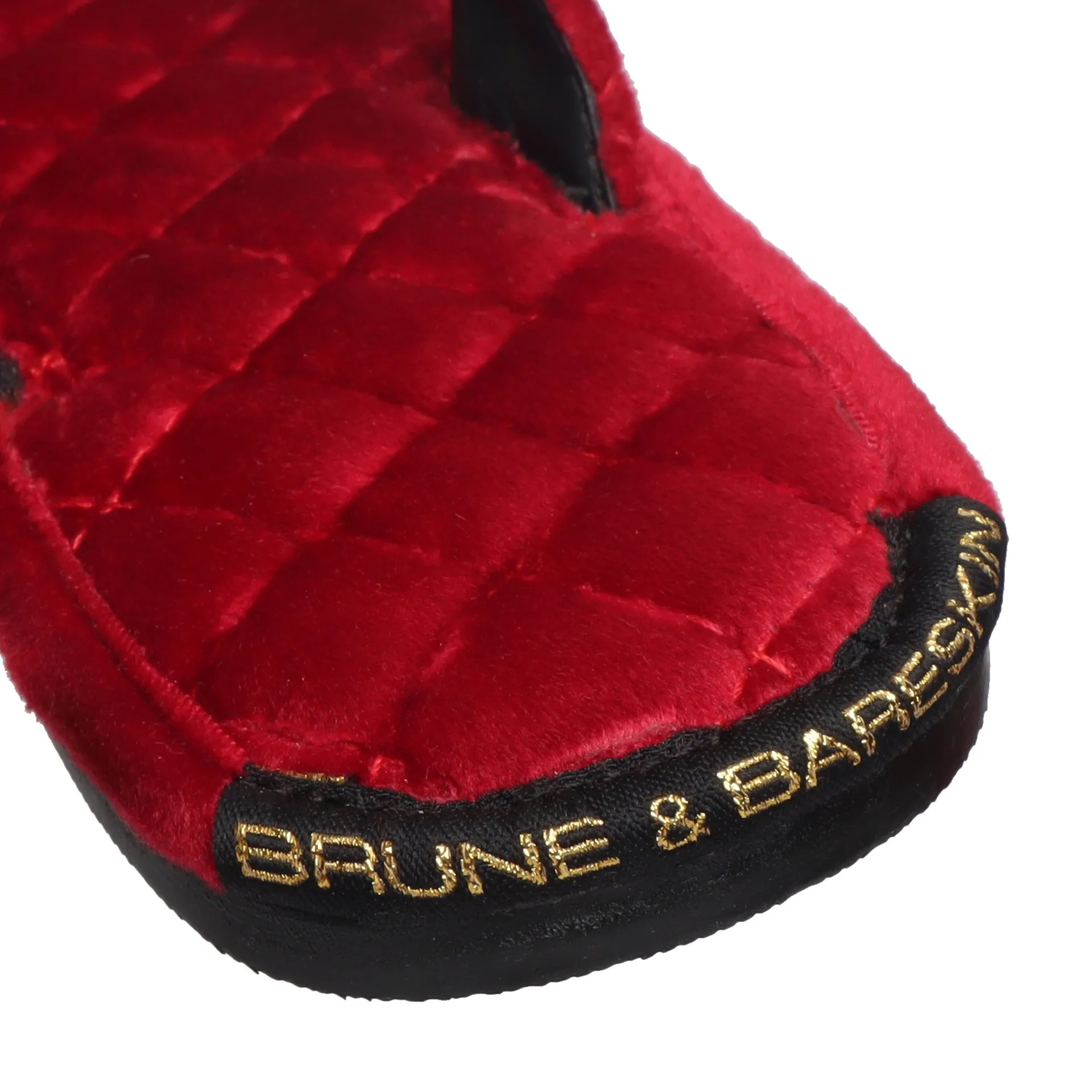 Women V-Strap Red Full Quilted Soft Italian Velvet Slippers By Brune & Bareskin