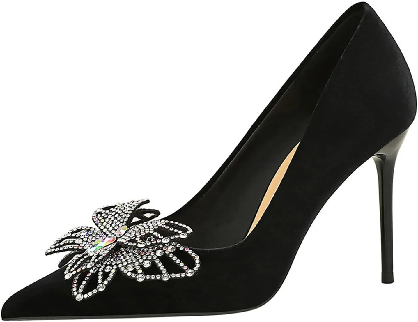 Women's High Heel Sandal Butterfly Sequins Pointed Toe Pumps Stiletto Heeled Slingback Sandal For Wedding Party