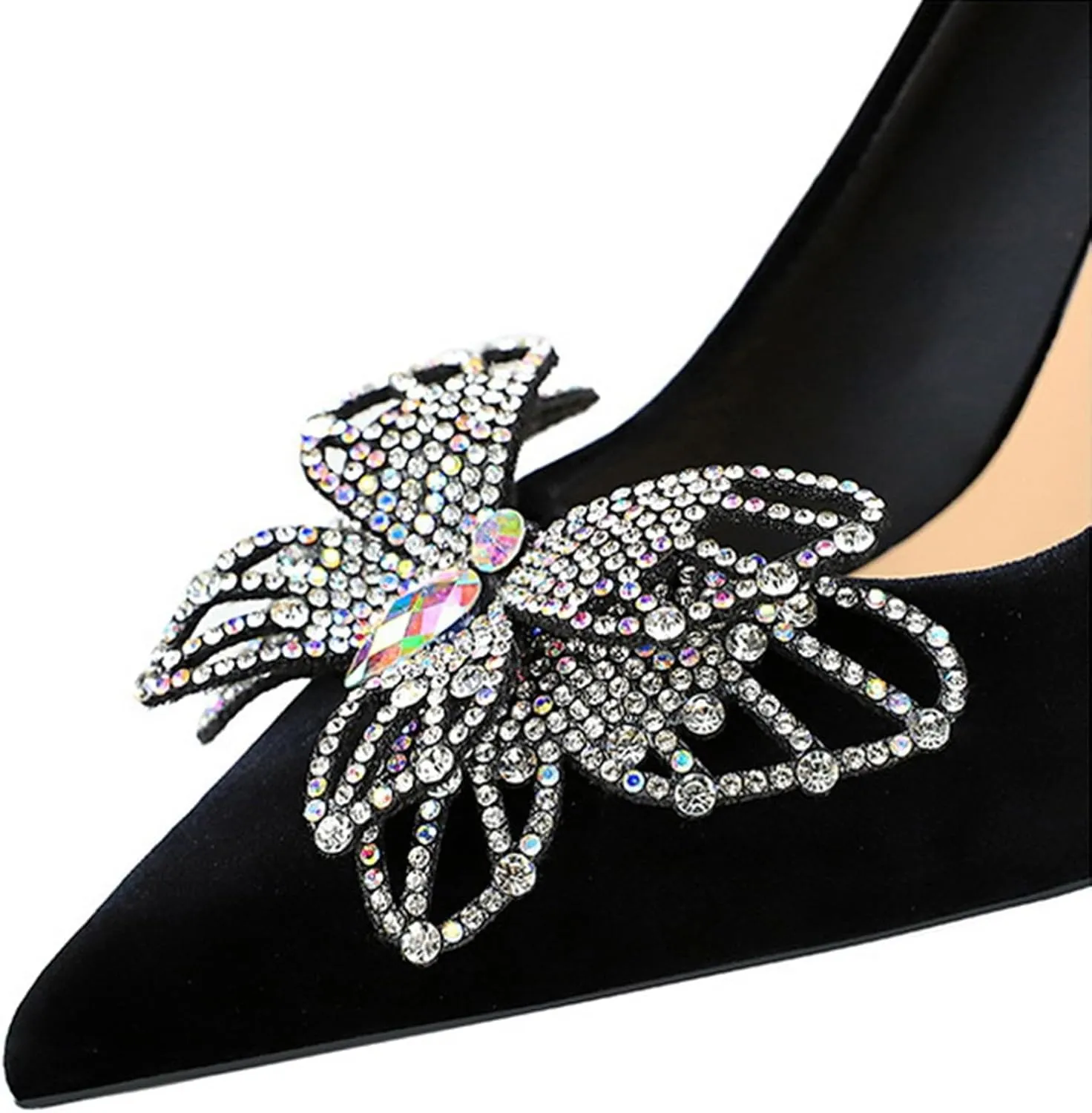 Women's High Heel Sandal Butterfly Sequins Pointed Toe Pumps Stiletto Heeled Slingback Sandal For Wedding Party