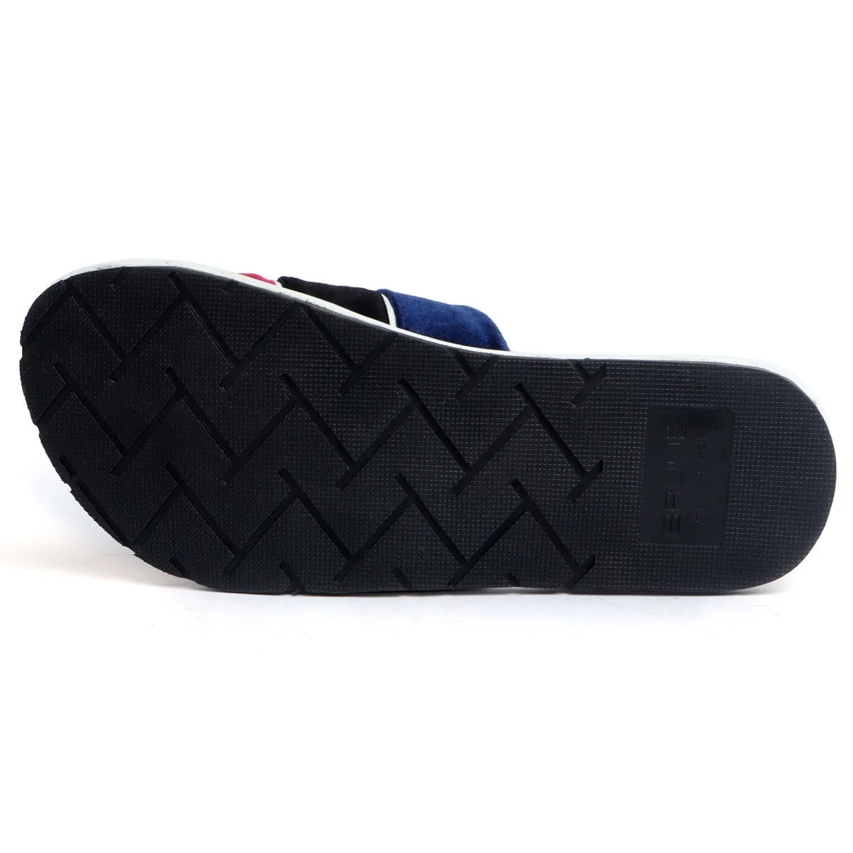 Women's Red, Black & Blue Velvet Strap White Leather Slide-in Slippers by BRUNE & BARESKIN