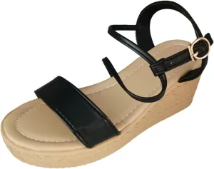 Women's Sandals Ladies Summer Casual Shiny Leather Solid Colour Slope Heel Beach Large Size Sandals Arch Supports