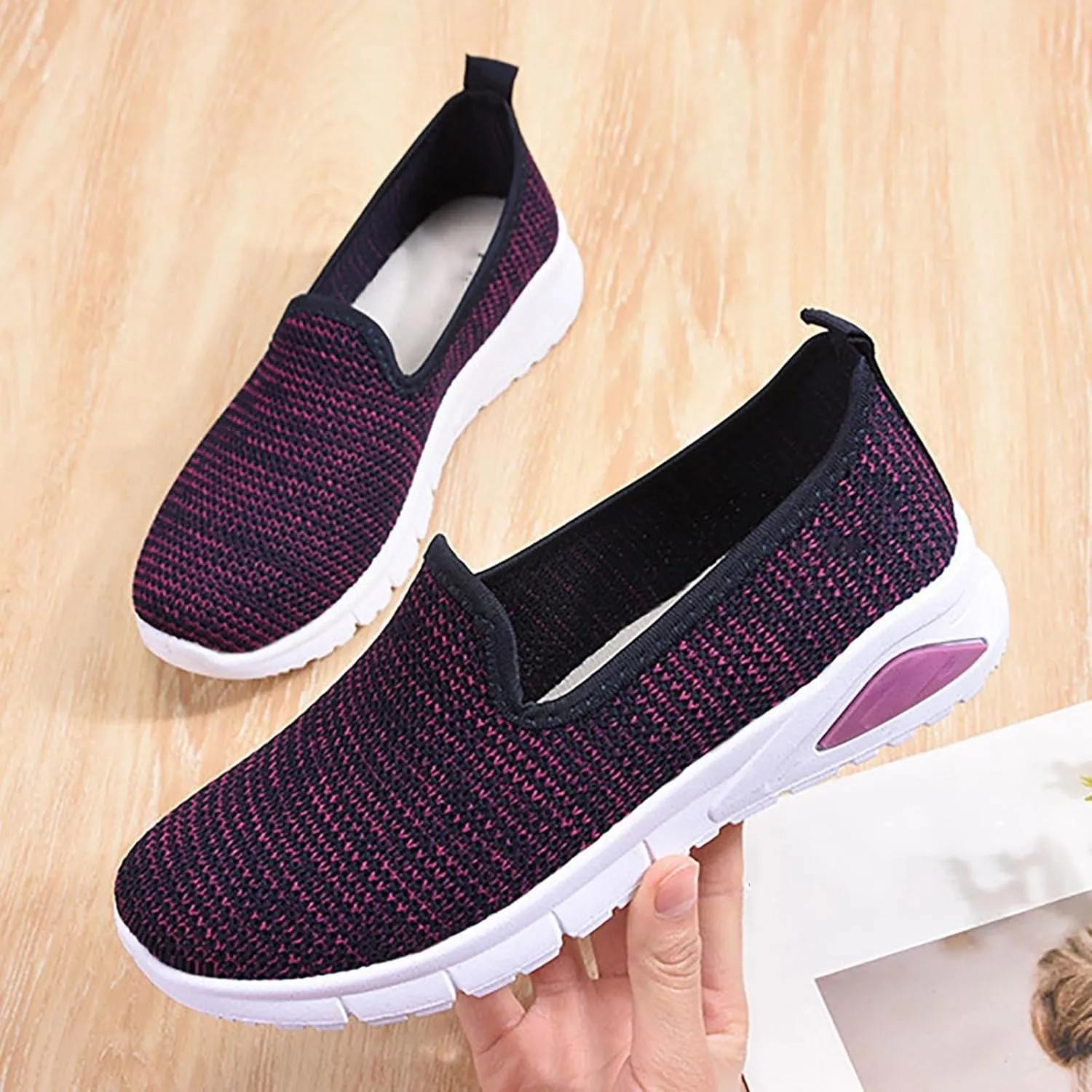 Womens Stylish Slip On Sneakers Trendy Flats Comfortable Casual Walking Shoes No Laces Hand Free Low Top Woven Orthopedic Breathable Soft Shoes Slip-on Loafers Sneakers