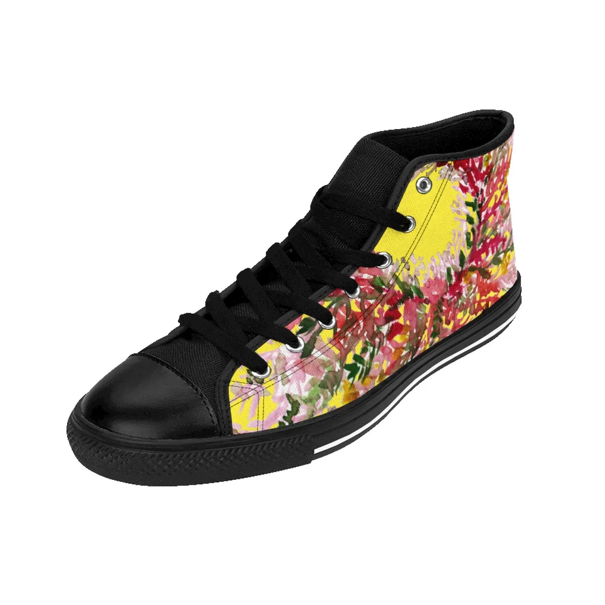 Yellow Floral Men's High Tops, Best Red Fall Men's High-top Sneakers Running Tennis Shoes